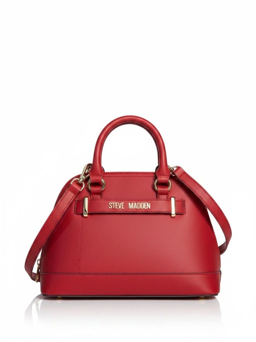 Steve Madden Red Saffiano Leather Dome Satchel Crossbody Bag